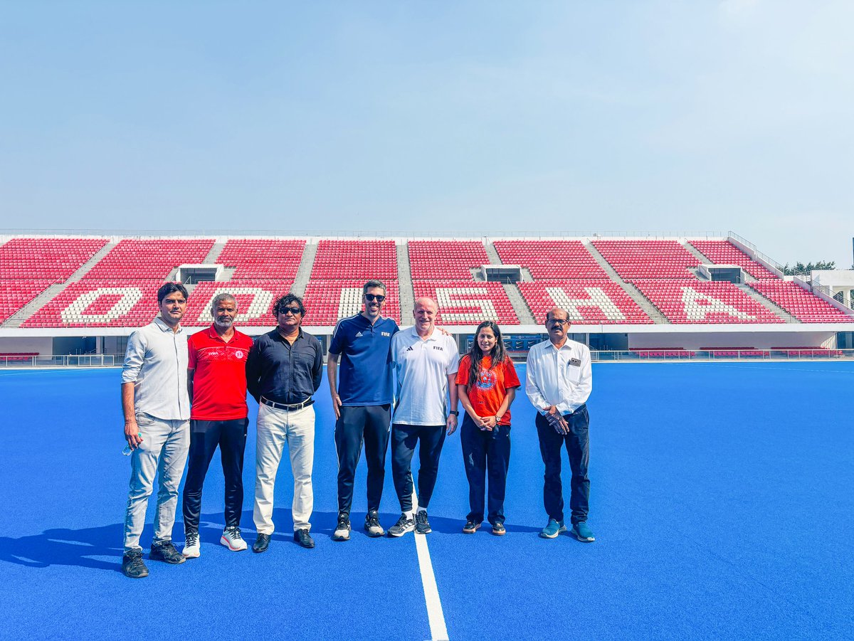 sports_odisha's tweet photo. Michael Mueller, Technical Expert (FIFA), Sergi Amezcua, Talent Coach (FIFA) and Vivek Nagul, Head of Coach Education (AIFF)  visited Kalinga Stadium today. They interacted with coaches and athletes from the High-Performance Centres and explored the  facilities at the stadium.

#OdishaForSports