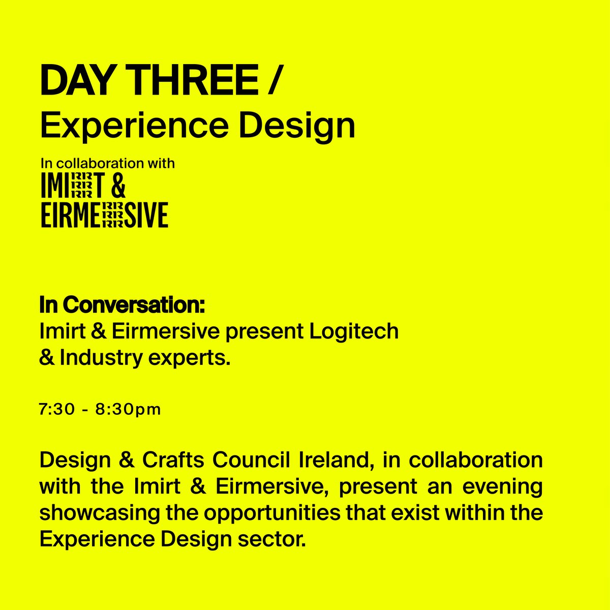 Tonight's keynote event “In Conversation with Liz Rosenthal, Colum Slevin &amp; Marcel Twohig” in collaboration with <a href="/Imirt_ie/">Imirt</a> &amp; <a href="/eirmersive/">Eirmersive</a>, highlights the opportunities that exist for people in the experience design sector. If you can't make the event in person, why not join the