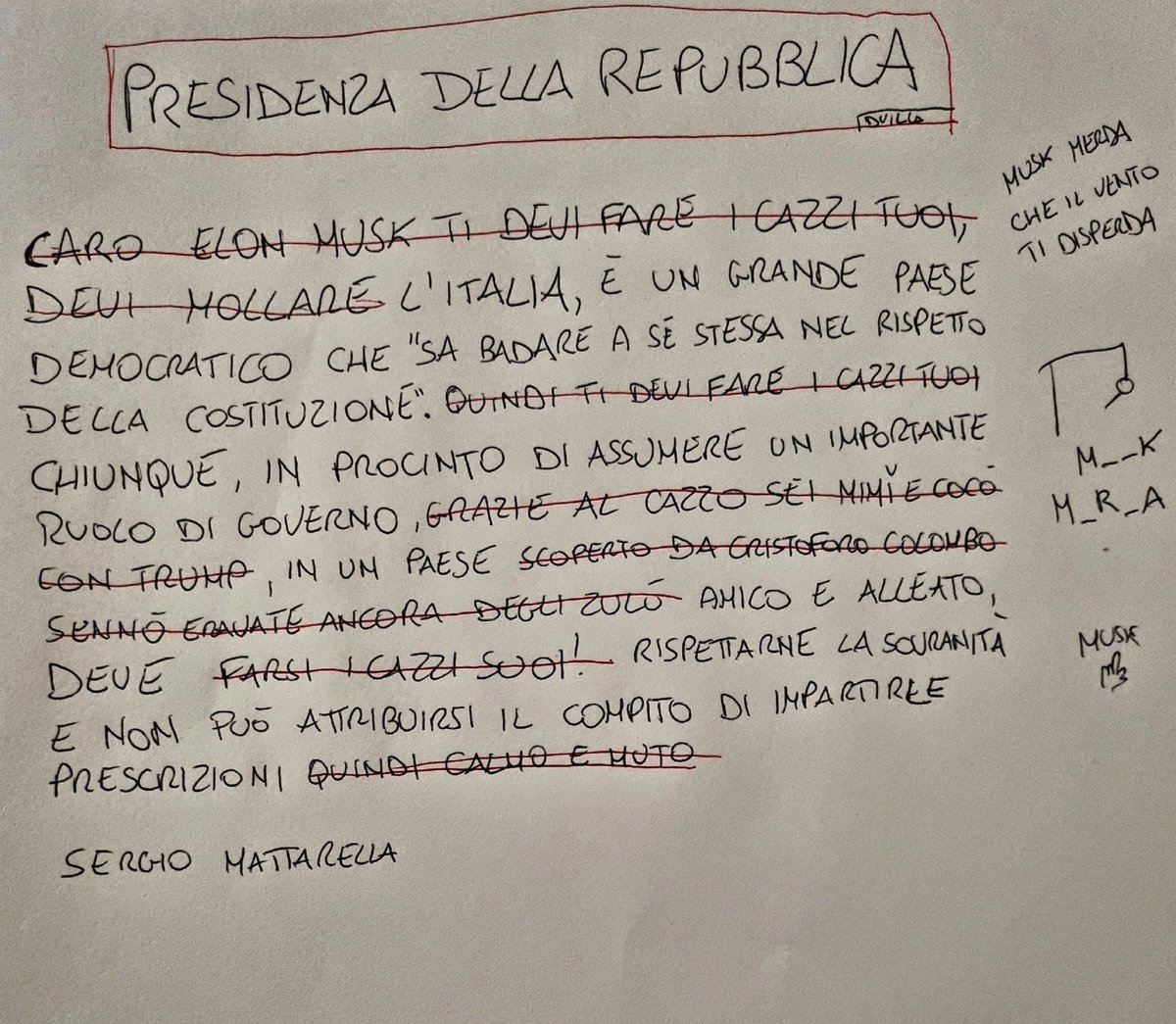 La bozza del discorso di Mattarella a Elon Musk 😱