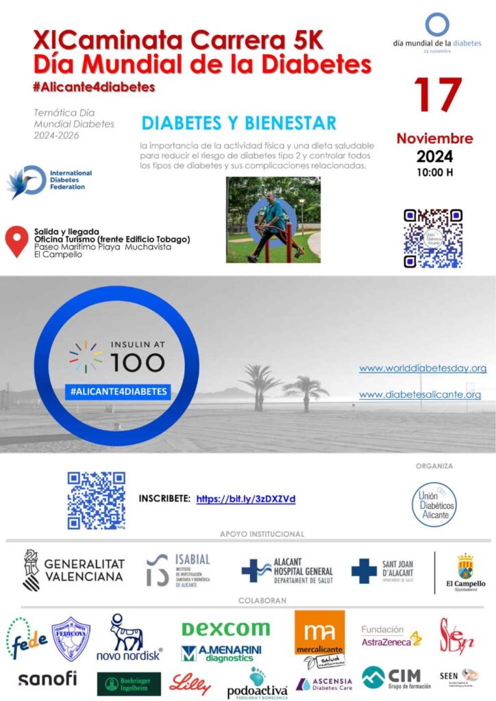 XI Caminata Carrera en favor de la Asociación de Diabéticos <a href="/UnionAlicante/">Union Diabeticos Alicante</a> . Iniciativa solidaria que se celebra el domingo 17 de noviembre en la Playa de Muchavista. 
Caminata y carrera (no competitiva) de 5Km para adultos, y entre 50m y 800m para niños elcampelloturismo.com/events/440/xi-…