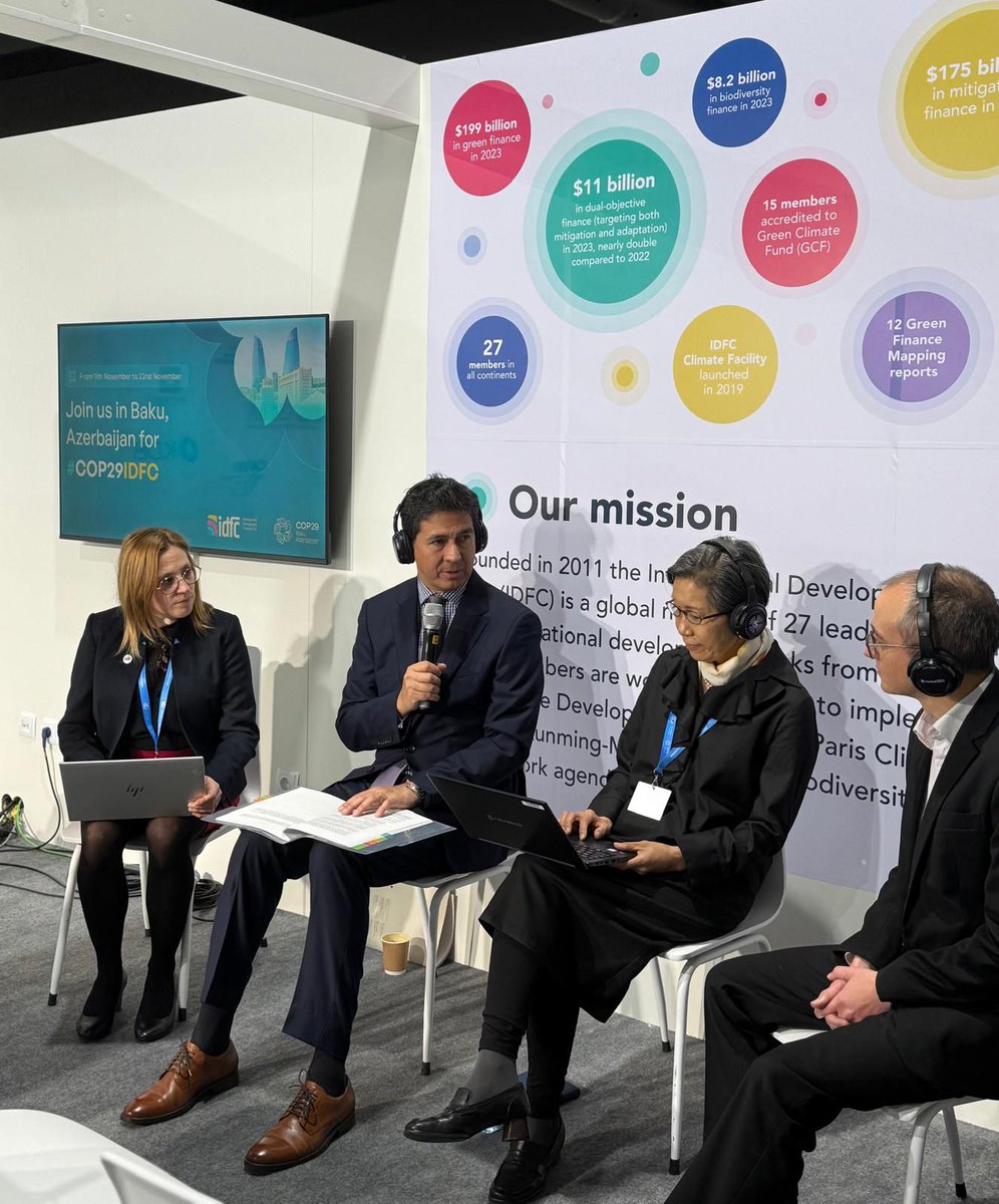 IDFC_Network's tweet photo. โ What role do SMEs play in carbon emissions?
That was the question our panelists debated at the event organized by Bancoldex on #COP29IDFC Pavilion.
Three speakers, @JavierDiazFa (@Bancoldex), Megumi Muto (@jica_direct_en) and Damien Delhomme (@AFD_en) from different regions shared concrete cases, examples, inputs, and strategies about what they have already done, what they have learned, and how to help SMEs to keep driving #economicgrowth while drastically reducing their #carbonemissions
๐ก Public Development Banks #PDBs are uniquely positioned to support SMEs in adopting sustainable, low-carbon practices through innovative financing, #capacitybuilding initiatives, and #technicalassistance
๐ By providing tailored solutions, PDBs can empower SMEs to transition towards greener business models, reducing their environmental footprint while enhancing resilience and productivity๐ฑ
๐ The discussion underscored the importance of public-private partnerships, sharing of best practices, and tailored financial mechanisms to foster green transitions among SMEs worldwide.
๐Congrats to Florence Marzuk from @IDFC_Network who has moderated this event and created debate thanks to specific questions.
๐ฅ Are you interested in these topics? Check the agenda and follow us online: https://t.co/BjtfYWfUQn
๐ IDFC Pavilion Location: Blue Zone - Stadium Ground Floor - Number C21