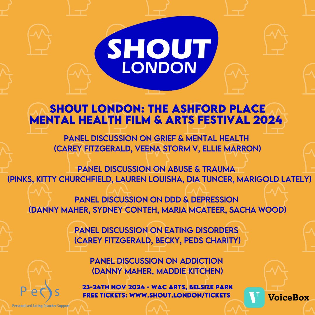 Get ready for a weekend of powerful conversations at the Shout London: The Ashford Place Mental Health Film &amp; Arts Festival 2024! 🗣️

Join us on Nov 23-24 at <a href="/wacarts/">Wac Arts</a> for engaging panel discussions on critical topics.

Free tix: shout.london/tickets

#ShoutLondon2024