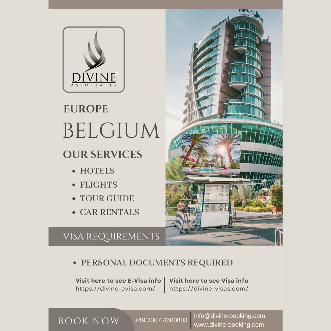 DivineAssociat's tweet image. Discover Europe and Belgium with Divine Associates Ltd! 🌍✈️ Enjoy visa support, car rentals, hotel bookings, and expert tour guide services. 🏨🚗✨ #DivineTravel #EuropeBelgium #TravelWithDivine #ExploreEurope #WanderWithUs #DiscoverBelgium #GlobalAdventures #SeamlessTravel