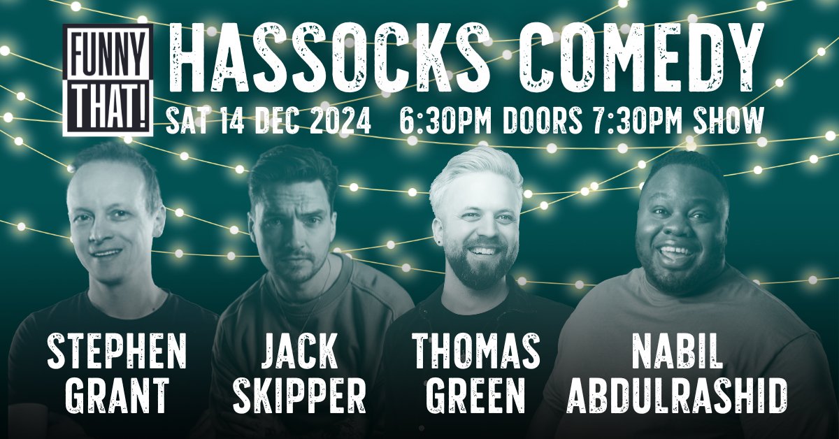November' show SOLD OUT fast, so make it a December to remember with these festive folks;

🎄 Nabil Abdulrashid
🎄 Thomas Green
🎄 Jack Skipper
🎄 MC Stephen Grant

** PLEASE NOTE THE EARLIER START TIME OF 7:30PM FOR THIS DECEMBER SHOW**

#December #Comedy #Gigs #Sussex #Hassocks