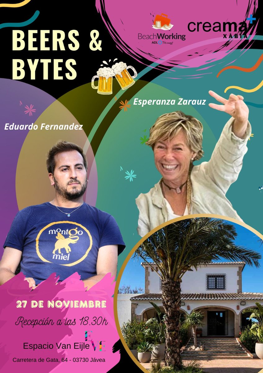 creama_org's tweet photo. 📢 Torna el "Beers&Bytes" a #Xàbia❗️🍻💻
El pròxim 🗓️ 27-11 tenim una cita en l'Espai Van Eijle (Ctra. de Gata, 64 Xàbia)
🕡 Hora recepció: 18.30 h
No necessites inscripció prèvia❗️
Organitza: #CreamaXàbia i #BeachWorking
#BeersAndBytes #Networking #Emprenedors https://t.co/4UFQGy5ZiJ