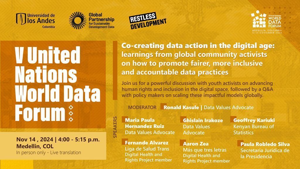 Data4SDGs's tweet image. Hear perspectives and connect with the #DataValues community at #UNDataForum! Don’t miss our session with @Uniandes + @RestlessDev/@Restless_Uganda .
📅 Thursday, November 14
⏰ 16:15 to 17:15
📍 Room 1
Learn more: buff.ly/4fDl2zj