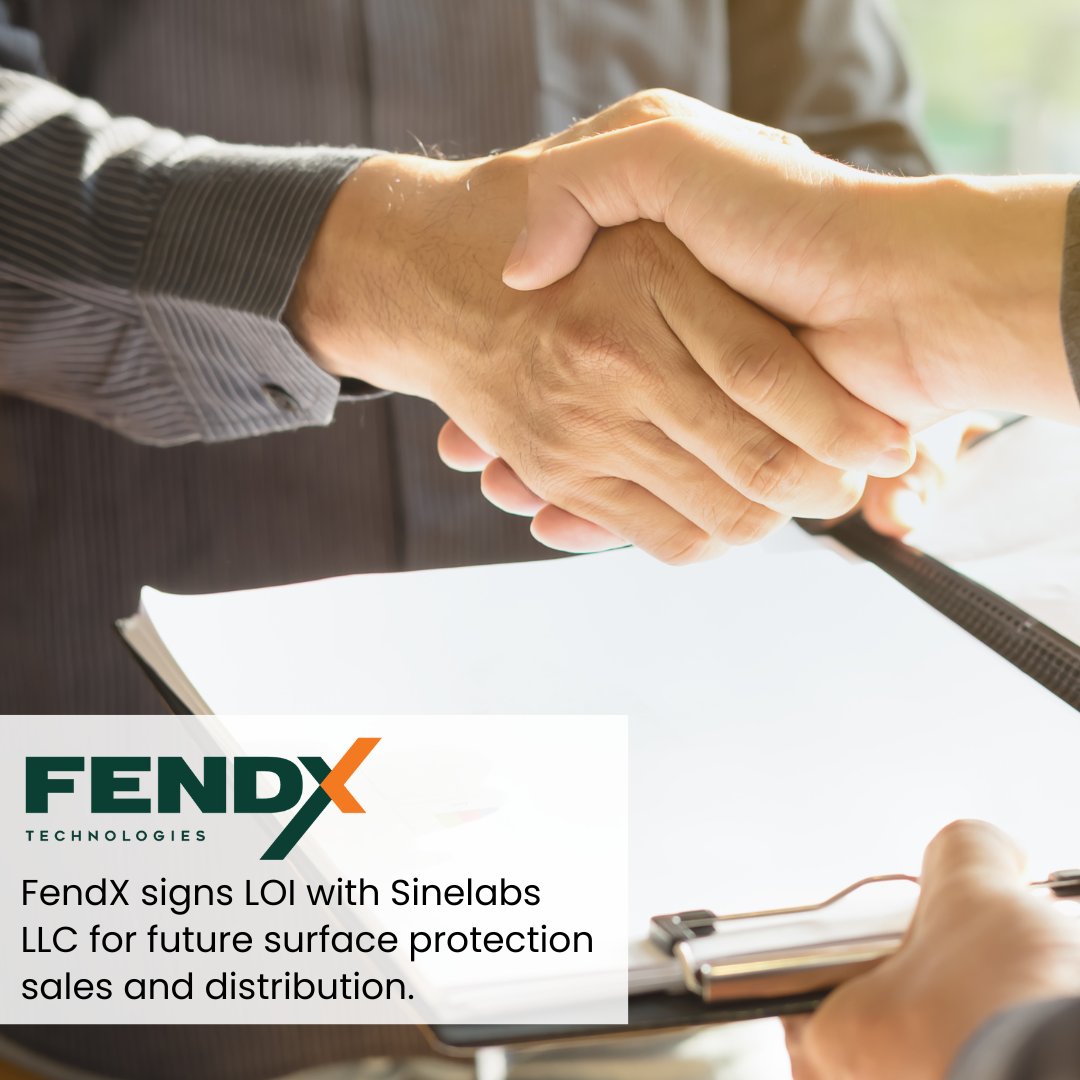 FendX Technologies has entered into a Letter of Intent with Sinelabs LLC, aiming to establish a non-exclusive sales and distribution partnership for FendX’s future surface protection products in the U.S. market.

NEWS RELEASE: fendxtech.com/news/