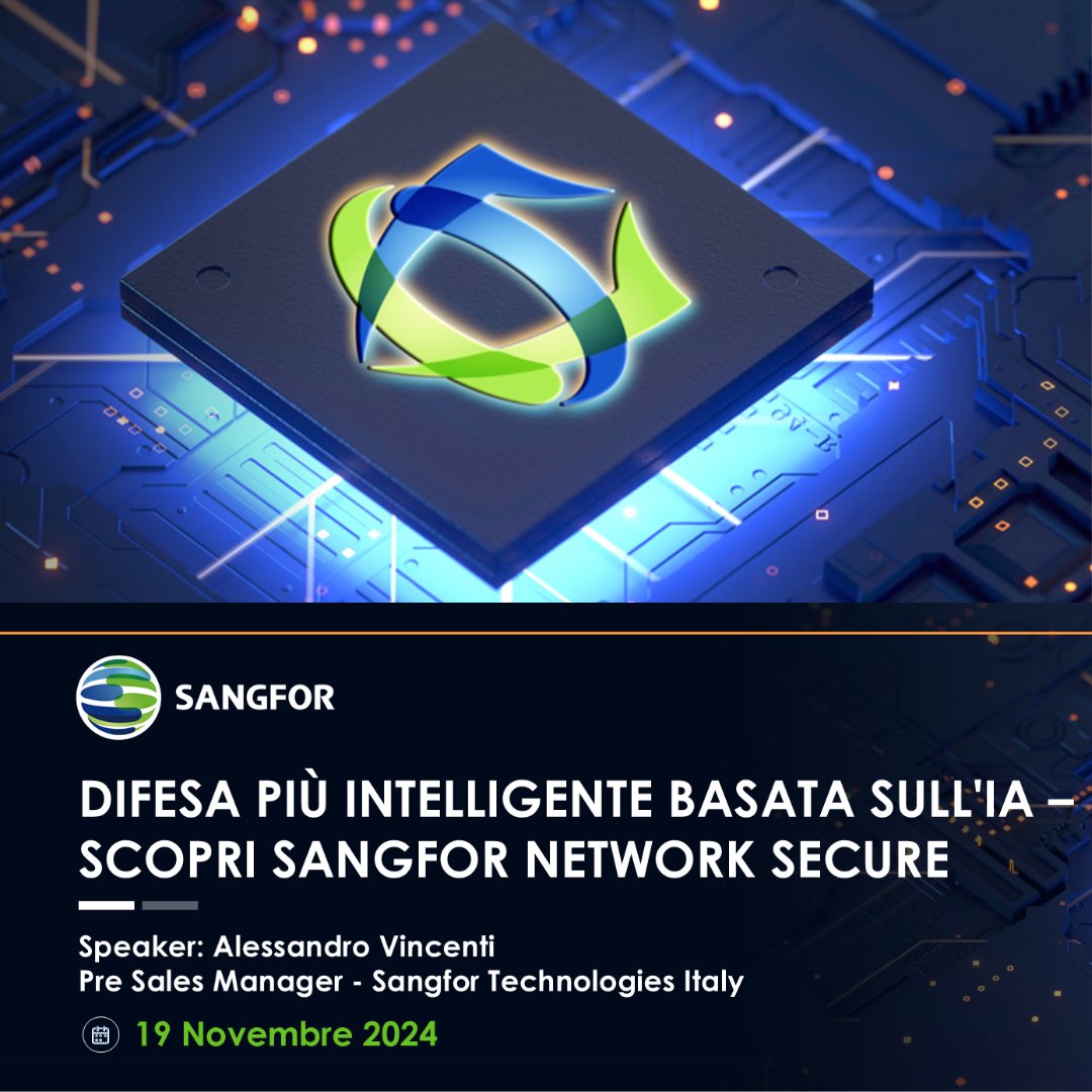 Ferma i criminali informatici con l'aiuto dell'AI e <a href="/Sangfor/">SANGFOR TECHNOLOGIES</a>!

Iscriviti al webinar gratuito: register.gotowebinar.com/register/26560…

Guarda in azione Sangfor Network Secure.