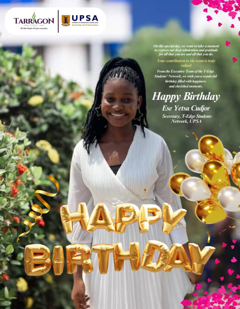 TarragonEdge's tweet photo. Happy Birthday, Ese! 🧁🧁🎂💕💕🩷🩷🎊🥳 Your hard work and dedication to the Tarragon-Edge Student Network, UPSA truly make a difference. May this special day bring you joy and fulfillment, just as you bring to those around you.. Enjoy every moment of your celebration! https://t.co/KJl5xA1M5B