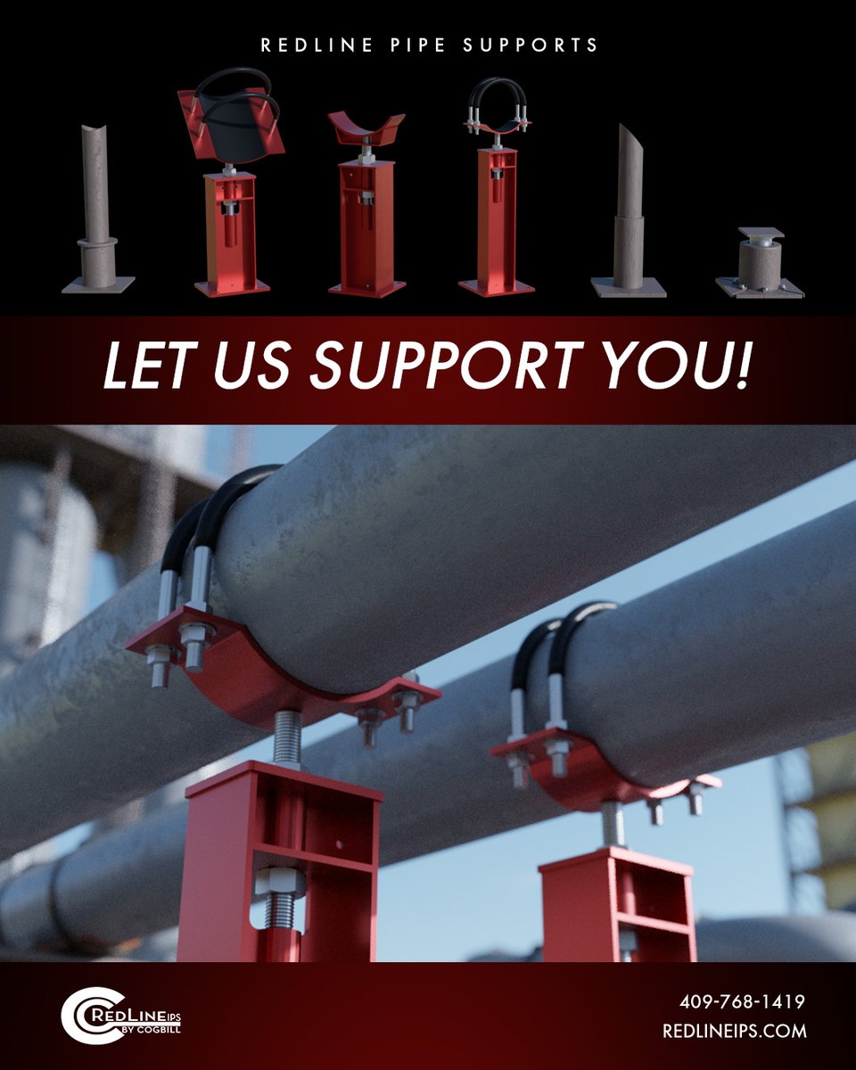 CogbillConstruc's tweet image. Strong. Reliable. Built to Last. RedLineIPS pipe supports are here to keep your infrastructure secure and efficient. Let us support you!
🌐 Visit RedLineIPS.com or call 409-768-1419.
#PipeSupports #IndustrialStrength