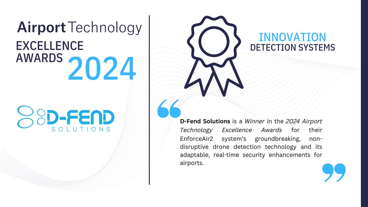 In response to rising threats from unauthorized drones, airports need robust, non-disruptive defence solutions. <a href="/DFendSolutions/">D-Fend Solutions</a> EnforceAir2 has met this need, taking home the Innovation Award for Detection Systems at the 2024 Excellence Awards! 

Read more shorturl.at/1I4YL