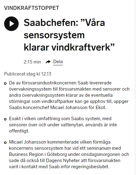 BoerjeBrandt's tweet image. Varför säger @Saab koncernchef deras #radarsystem kan hantera #havsbaseradvindkraft!
Och andra @NATO länder ja till #vindkraft i #Östersjön ?
Pratar inte @Forsvarsmakten med @FOIresearch ?
foi.se/nyheter-och-pr…
dn.se/insandare/varf…
#Svpol #Säkpol #Svfm #Etik #Moral
