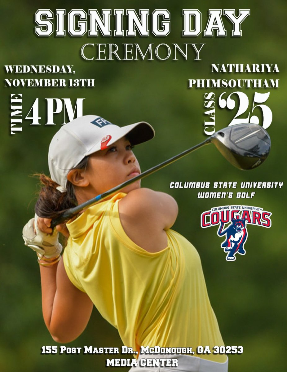 🏌️‍♀️SIGNING DAY!

Today we will celebrate the achievements &amp; NLI signing for one of the best female athletes to ever wear Black &amp; Gold!

🎉Nathariya Phimsoutham

2x-Region Golfer of the Year
2x-HCS Golfer of the Year
3x-MHS Athlete of the Year nominee

#StillWinning
#WarhawkPRIDE🦅