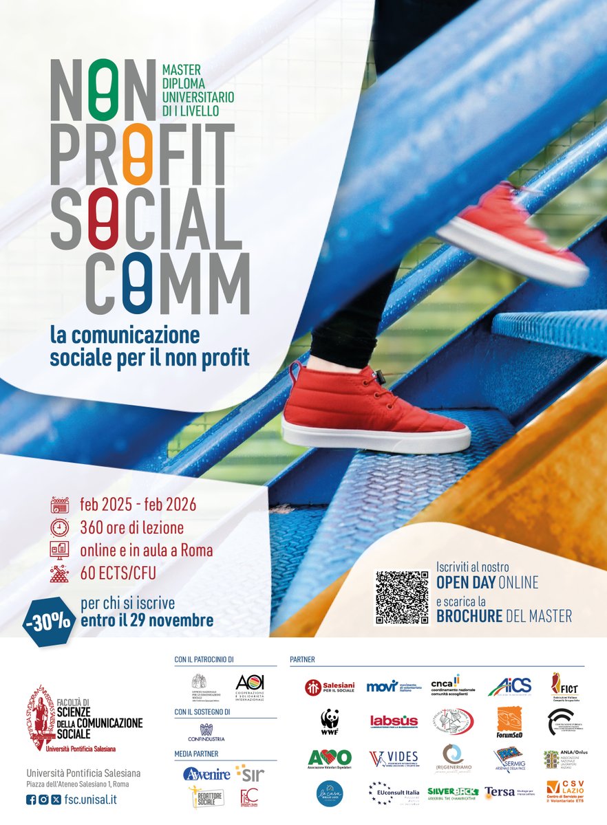 ⏳ Rimangono pochi giorni per approfittare dello sconto del 30% sull'iscrizione al Master #NonProfitSocialComm. 

📢 Il #TerzoSettore merita una #comunicazione di qualità.

👣 Scopri come far parte di questo cammino:
fsc.unisal.it/page/6338-mast…