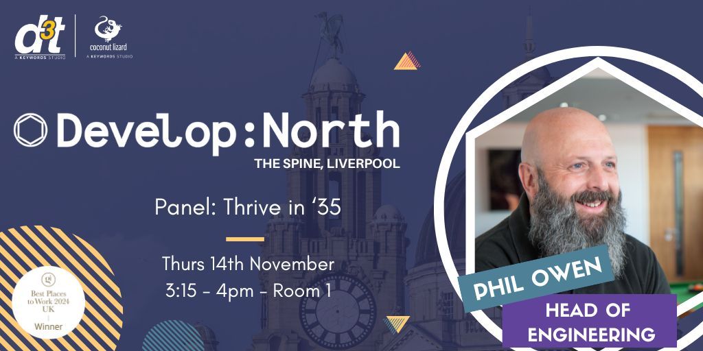 d3tLtd's tweet image. With just one day remaining until #DevelopNorth, don't forget to stop by room 1 if you're attending and hear from our Head of Engineering, Phil Owen as part of an expert panel discussing what the North's game development scene may look like in ten years.

#GoTeam #DevelopConf