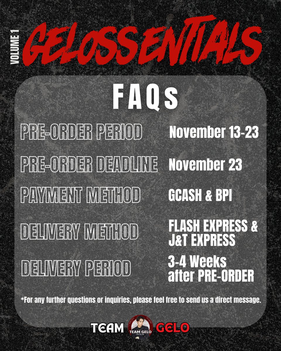 TeamGELOfficial's tweet image. Make sure to read all the guidelines before proceeding to the order form below! We look forward to seeing all of you wearing and using our first official merchandise! 

Thank you for your support!
#GELOSSENTIALS