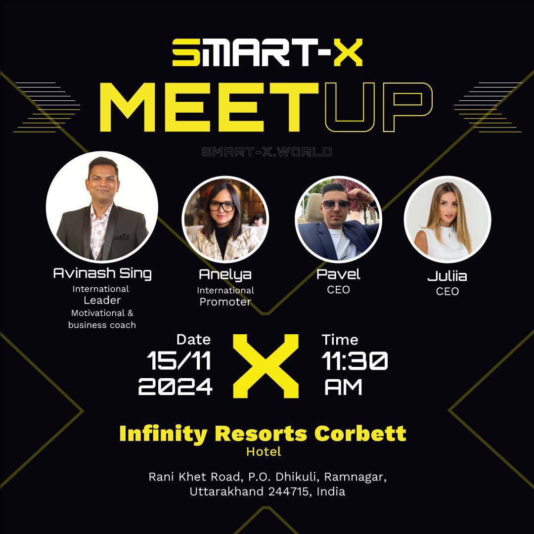Smart_X_World's tweet photo. Smart-X: Technology for Secure Capital Growth
📅 Date: November 15, 2024
🕔 Time: 11:30
📍 Location: Infinity Resorts Corbett, Rani Kherson Road, PO Dhikuli, Ramnagar, Uttarakhand 244715, India
 Professional event for leaders from India. https://t.co/ZFfRTacO93 https://t.co/zGXBfsdhc5