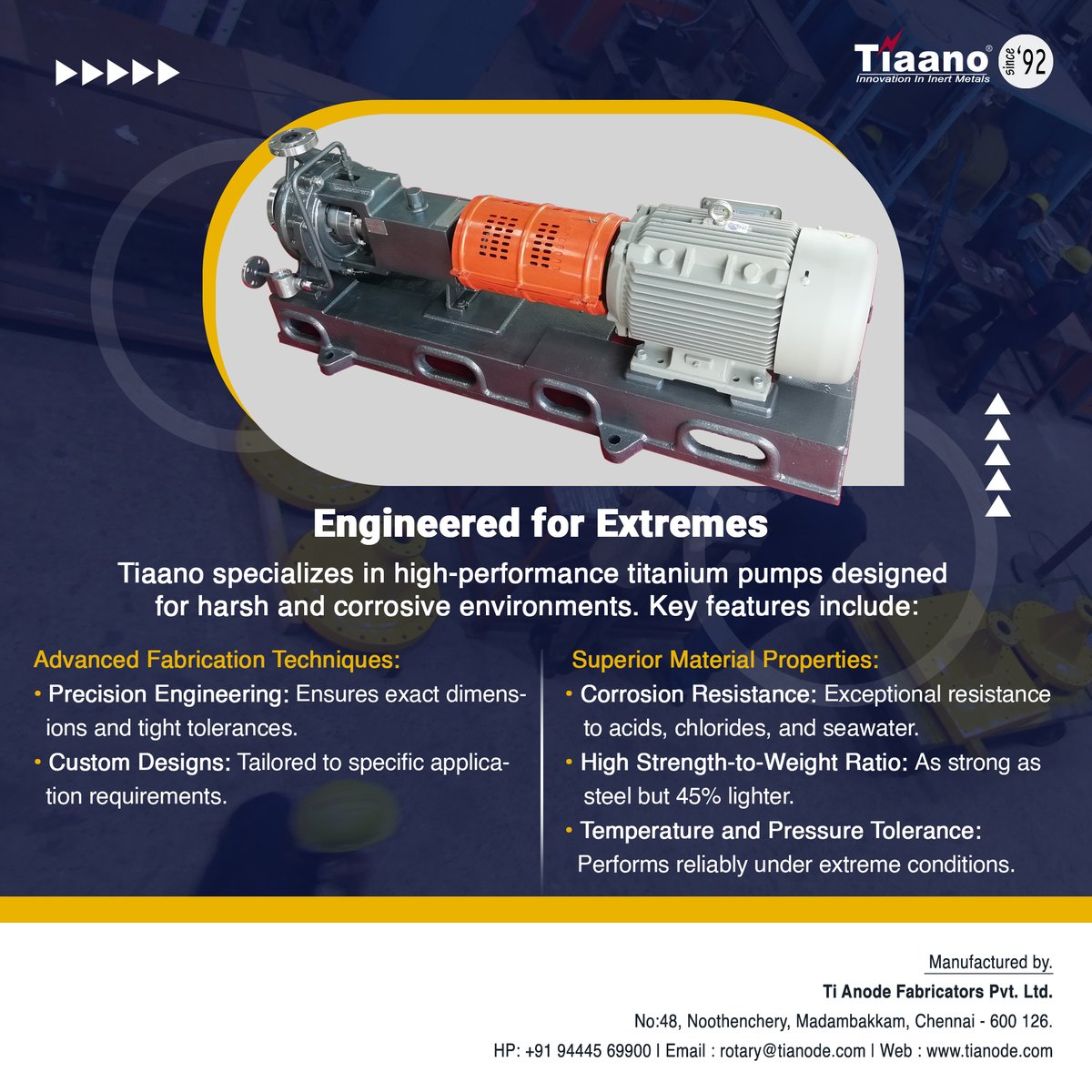 equipments_ti's tweet photo. 🌍 Conquering the Toughest Conditions with Tiaano’s Titanium Pumps!
#Tiaano #TitaniumPumps #IndustrialSolutions #Efficiency #CorrosionResistance #Reliability https://t.co/tjhCQukPKz