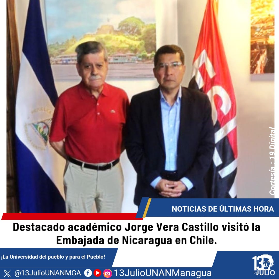 La embajada de #Nicaragua en Chile recibió la visita del excelentísimo señor Jorge Vera Castillo destacado científico y académico chileno 
#DanielTiemposDeVictorias
#4519LaPatriaLaRevolución
#SomosUNAN
#SoyCSM