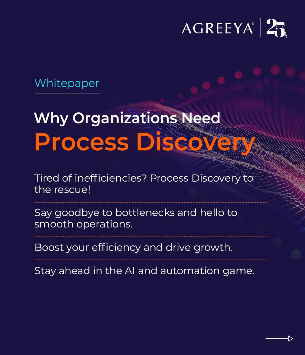AgreeYaGlobal's tweet image. Unlock hidden opportunities with #ProcessDiscovery in the #AI &amp;amp; #Automation era! Our whitepaper reveals how #organizations can streamline operations, enhance efficiency, &amp;amp; #innovation. Discover the key benefits, &amp;amp; applications. Download our whitepaper now: bit.ly/4fnkkWJ