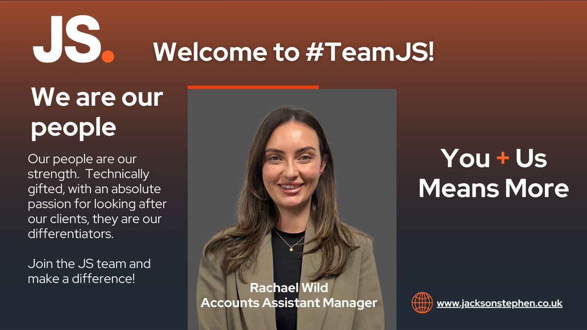 jsllp's tweet photo. Thrilled to welcome Rachael Wild as our new Accounts Assistant Manager! 🎉 Rachael, we're excited to have you join the JS family and can't wait for the amazing impact you'll make on our clients & team. Welcome aboard! 🙌 #Welcome #TeamJS https://t.co/VizBeikVOi