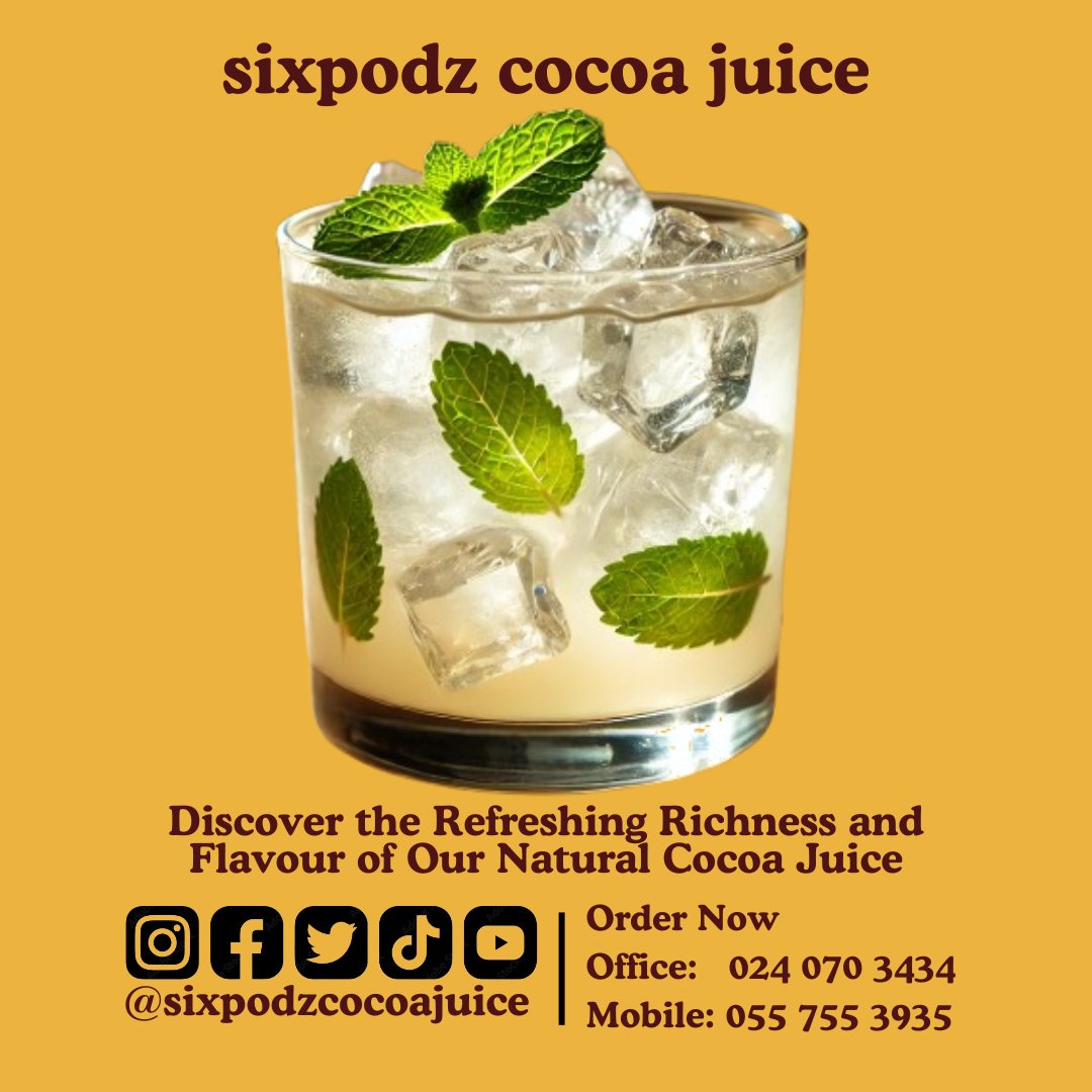 Sixpodz_6's tweet photo. How do you enjoy your Sixpodz Cocoa Juice? Chilled or on ice?" Let us know how you sip your Sixpodz! Natural Cocoa Juice, everyday, all day long. 
#SixpodzSip #sixpodzcocoajuice #Cocoa #NaturalJuice #NyanibaMarket #GhanaCoffee #healthylifestyle #originalcocoansuo #cocoajuice https://t.co/sCfuumQlbm