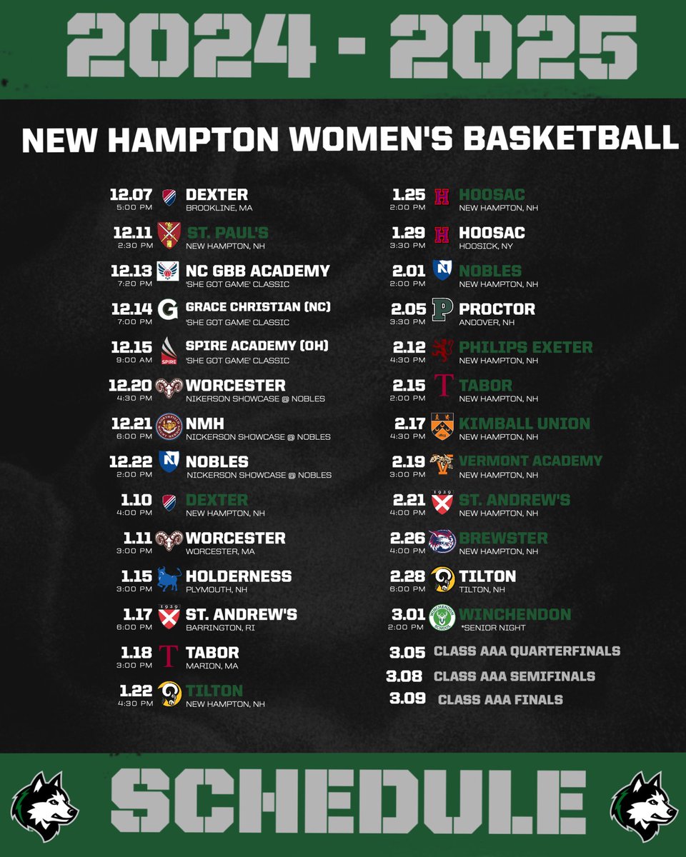 Schedule Drop! New Hampton School Women’s Basketball 2024-2025 Season