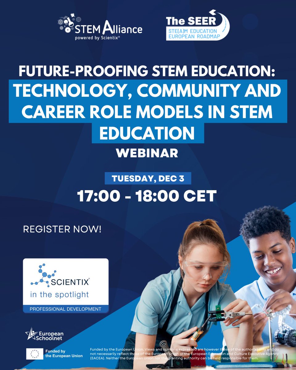 stemalliance_eu's tweet photo. 💭 Imagine a #STEM class where students meet real-world role models, #VR 🕶️ makes lessons unforgettable, and a dynamic community supports you! 🤝
🤩 Future-proofing STEM Education is here—discover how we can transform STEM together on Dec 3!
Sign up now 🔗https://t.co/0LmNClXpKJ https://t.co/nYnEgD3Jos