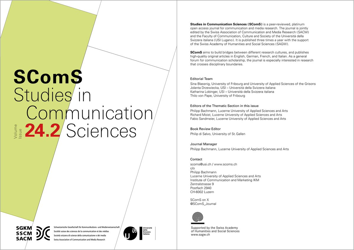🌟The new SComS issue 24/02 is out! 🌟 The issue includes a Thematic Section on “What do we pay attention to? Digital innovations in the competition for attention,” &amp; a paper in the Community Section. #openaccess 
 hope.uzh.ch/scoms/article/…