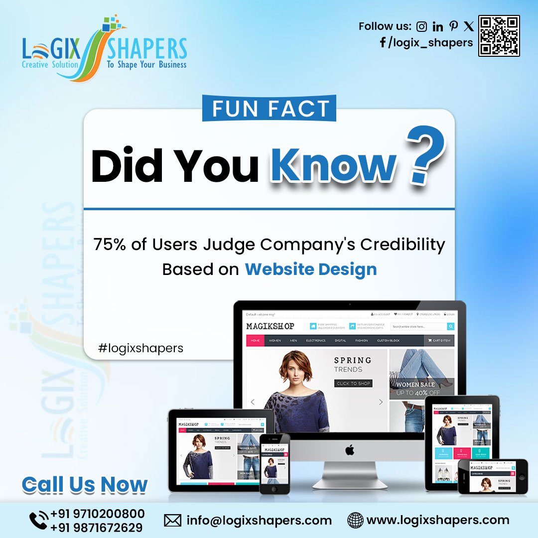 logix_shapers's tweet image. Did you know about it? Make sure that your website design reflects professionalism and trust. Trust our experts for website design solutions!

#logixshapers #webdesignmatters #DigitalTrust #websitedesignexperts #DidYouKnow #websitedesign #ProfessionalWebDesign #UserExperience