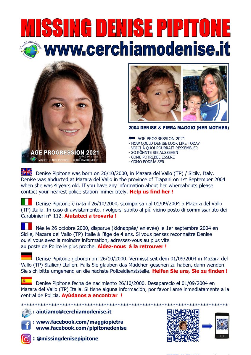 MissingDeniseMp's tweet photo. LE UNICHE LOCANDINE COMPLETE E UTILI PER LA RICERCA DI #DenisePipitone. Grazie ❣️
LINK DIRETTO DOWNLOAD:
https://t.co/fY6K35muw8
https://t.co/u4I5M3vMT3
https://t.co/Unzk1MpZrK
#Missing #CerchiamoDenise #Rapita #Italia #Europa #Sicilia #MazaraDelVallo #Europe #Italy #Sicily https://t.co/6DYph6rwVo