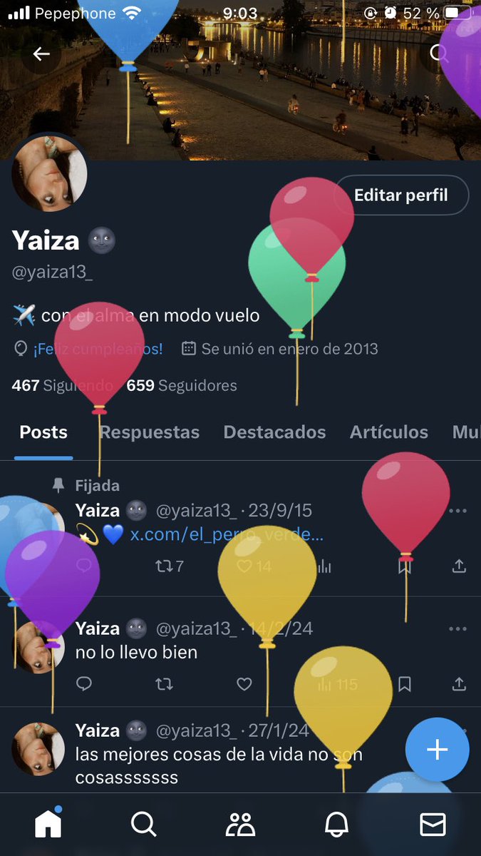 Otro año más entrando a Twitter el día de mi cumpleaños por los globitos. Simplemente, me encanta:)
