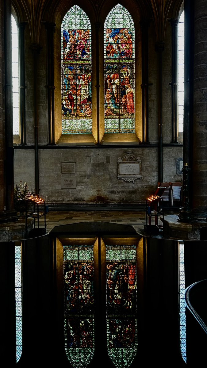 MalcolmWriter's tweet photo. Salisbury Cathedral last week by the font. Sublime.  #WindowsOnWednesday https://t.co/9obxNRU6Qe