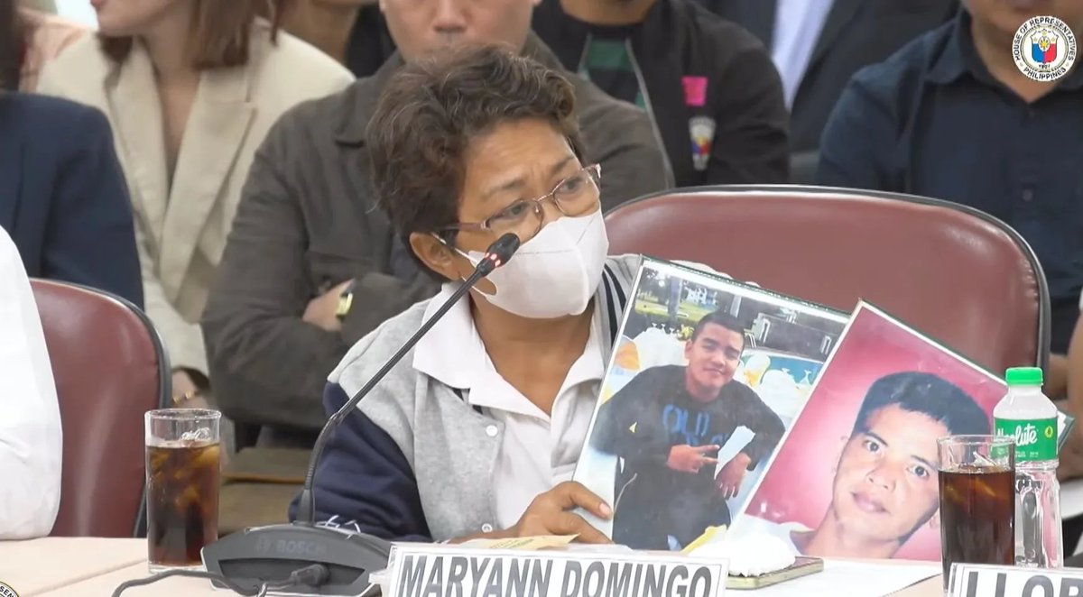 She is Mary Ann Domingo and Duterte cops killed her husband and son in 2016. After 8 years, she secured guilty verdict vs these cops, making the case the only 4th drug war conviction to date.

Today, she told Duterte in the quad comm: "Your drug war robbed us of our dignity."