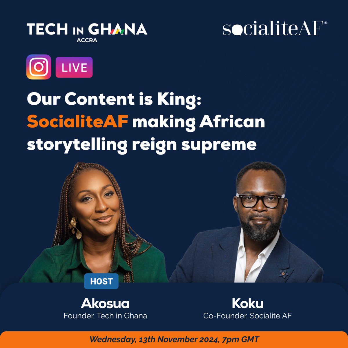 Tech in Ghana (@techinghana) on Twitter photo Join us this evening LIVE on Instagram at 7pm GMT.
Learn more about what our partners <a href="/Socialiteaf_/">Socialite AF</a> are doing to support and celebrate the artists, creators and visionaries telling Africa's rich and diverse stories
Set your reminders! >>> instagram.com/p/DCPgF9DOrjX/…
#techingh24 Join us this evening LIVE on Instagram at 7pm GMT.
Learn more about what our partners <a href="/Socialiteaf_/">Socialite AF</a> are doing to support and celebrate the artists, creators and visionaries telling Africa's rich and diverse stories
Set your reminders! >>> instagram.com/p/DCPgF9DOrjX/…
#techingh24