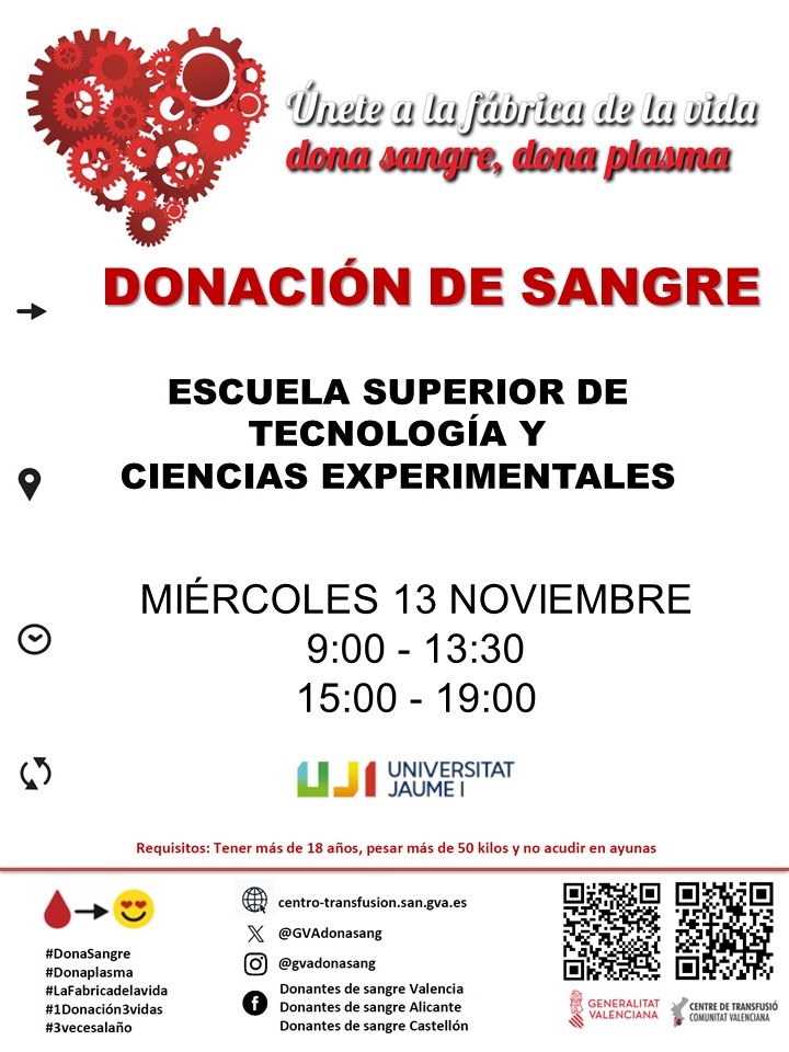 GVAdonasang's tweet photo. Donaciรณ de sang @UJIuniversitat
๐
dimecres #13novembre
๐Escola Superior de Tecnologia i Ciรจncies Experimentals
๐Si tens 18 anys, bona salut i peses mรฉs de 50 quilos ๐๐๐๐ ๐๐๐ ๐๐ ๐
๐๐๐ ๐๐๐ ๐
๐๐๐๐๐๐ ๐๐๐ ๐๐๐ ๐๐๐๐๐๐๐๐๐๐ per a #SalvarVides. https://t.co/P0u3EPCeIN