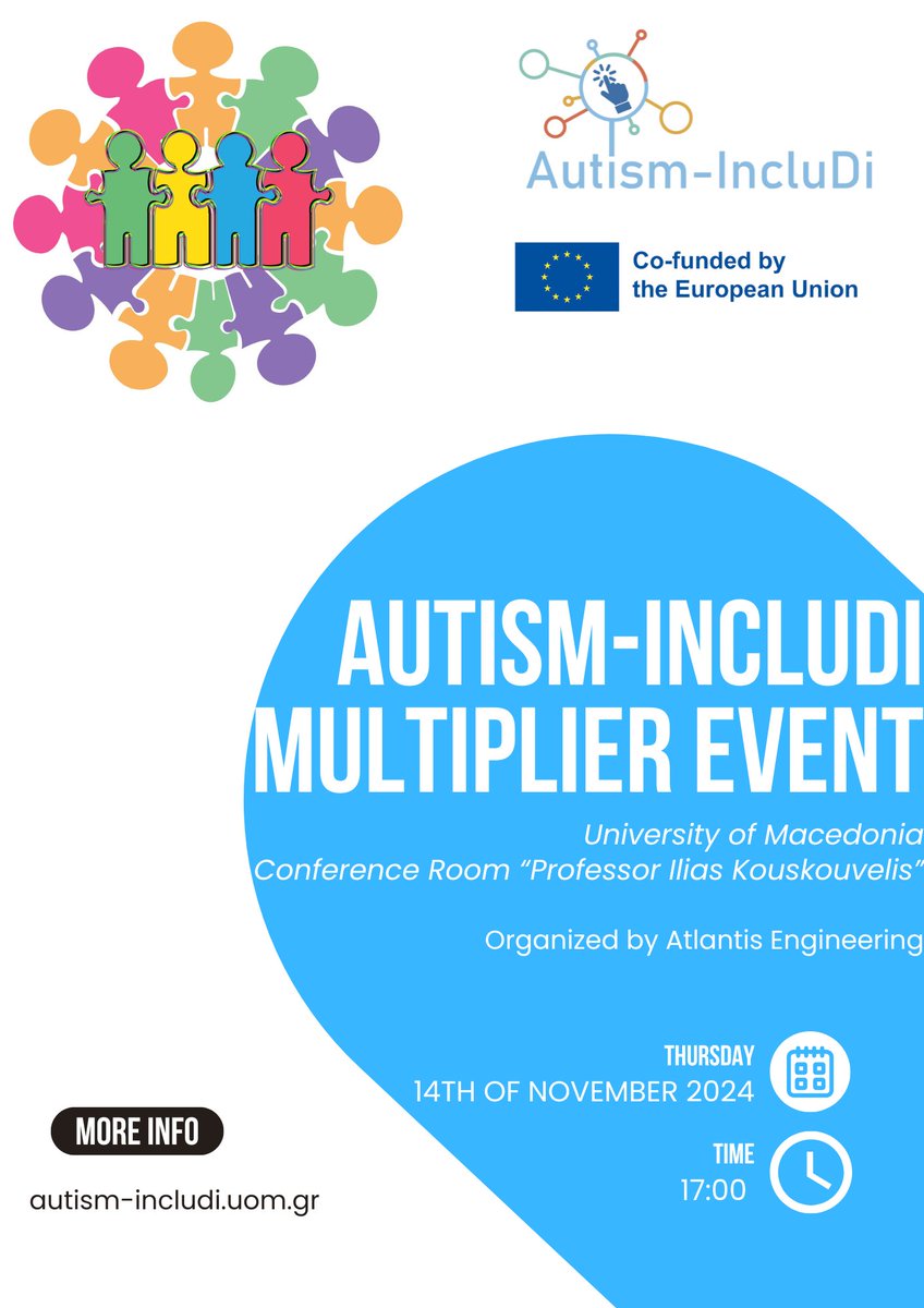 Η Atlantis διοργανώνει το Multiplier event του έργου Autism-IncluDi την Πέμπτη 14 Νοεμβρίου 2024 και ώρα 17.00 στο ΠΑΜΑΚ. Σας περιμένουμε!