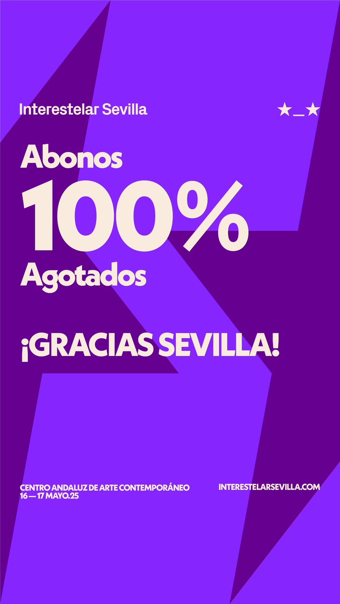 SOLD OUT de todos los abonos🌟 Este año vamos a bailar y a disfrutar una de las ediciones más especiales de Interestelar Sevilla 2025 ¡GRACIAS! Si no has podido conseguir tu abono, aún puedes comprar tu entrada de día💜

interestelarsevilla.com