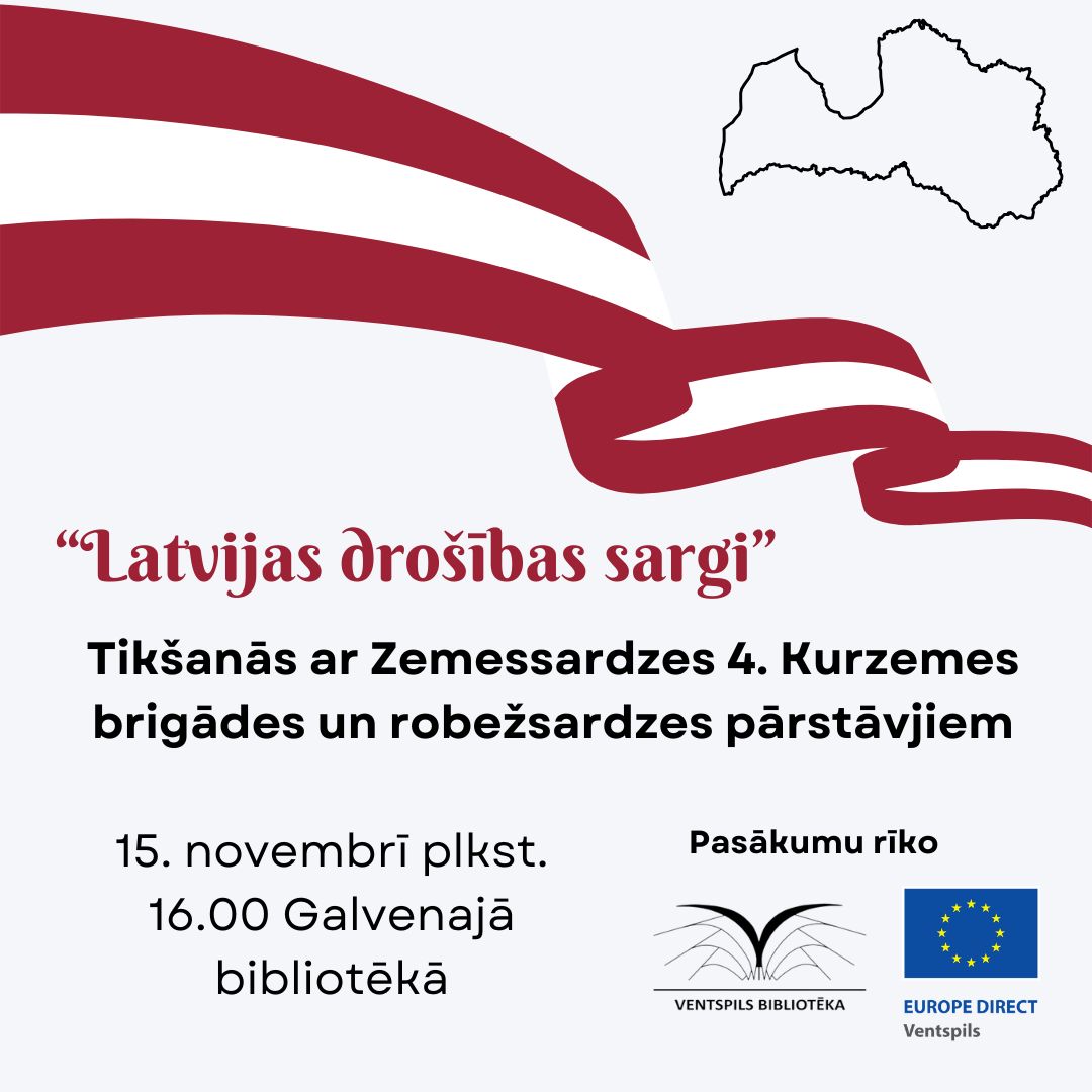 Piektdien, 15. novembrī, plkst. 16.00 Ventspils Galvenajā bibliotēkā notiks pasākums “Latvijas drošības sargi”, kurā piedalīsies Zemessardzes un Valsts robežsardzes pārstāvji, iepazīstinot iedzīvotājus ar savu ikdienas darbu Latvijas drošības labā.
