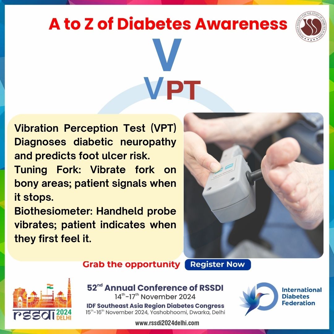 RSSDI2024's tweet photo. VPT (Vibration Perception Test)
🔹 VPT: Simple test, big health benefits! 🌟 #DiabetesAwareness
Vitamin D
🌞 Low vitamin D? Check your levels! 💪 #VitaminD #HealthTips

Vitamin B12
🌟 On metformin? Annual B12 check! 💊 #VitaminB12 #DiabetesCare https://t.co/U9Q3Do0r8G