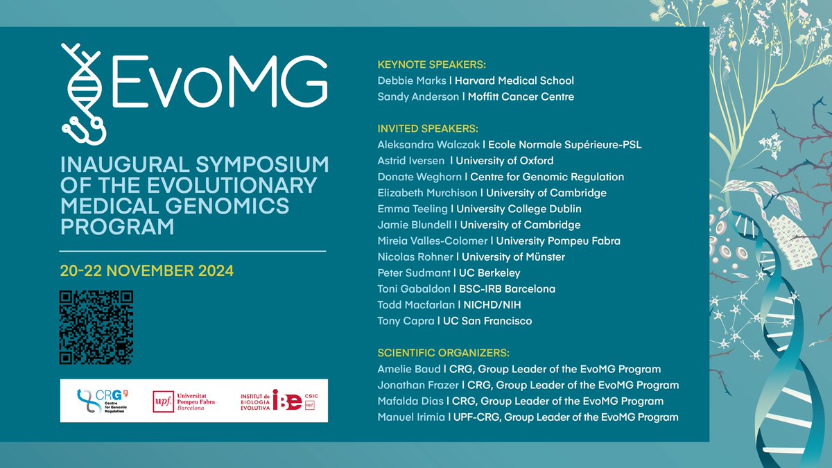 Centre for Genomic Regulation (CRG) (@crgenomica) on Twitter photo 💥 Last day to register!
Inaugural Symposium of the @<a href="/EvoMG_Bcn/">EvoMG Program</a>
Great line-up of speakers covering a wide range of topics, all of which share an evolutionary approach to understanding and/or tackling human disease,
More info and registration : tinyurl.com/EvoMGSymp 💥 Last day to register!
Inaugural Symposium of the @<a href="/EvoMG_Bcn/">EvoMG Program</a>
Great line-up of speakers covering a wide range of topics, all of which share an evolutionary approach to understanding and/or tackling human disease,
More info and registration : tinyurl.com/EvoMGSymp