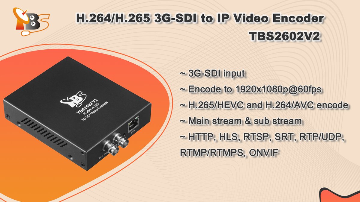 tbsdtv's tweet photo. Upgrade your streaming setup with the TBS2602v2 H.264/H.265 3G-SDI to IP Video Encoder! Convert 3G-SDI signals to high-quality IP streams with low latency and top-notch performance. #Broadcasting #LiveStreaming #3GSDI #VideoEncoding #H264 #H265 https://t.co/QJJJJhSKpB