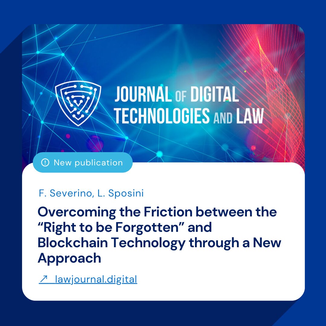 Traent (@traent_) on Twitter photo 📢 New Paper Alert! 🚀
We're excited to share our latest paper co-authored by <a href="/severino32/">Fabio Severino</a> and Ludovica Sposini.
🔗 Read the full paper here: lawjournal.digital/jour/article/v…
#Research #Innovation #Blockchain #GDPR #RighttobeForgotten 📢 New Paper Alert! 🚀
We're excited to share our latest paper co-authored by <a href="/severino32/">Fabio Severino</a> and Ludovica Sposini.
🔗 Read the full paper here: lawjournal.digital/jour/article/v…
#Research #Innovation #Blockchain #GDPR #RighttobeForgotten