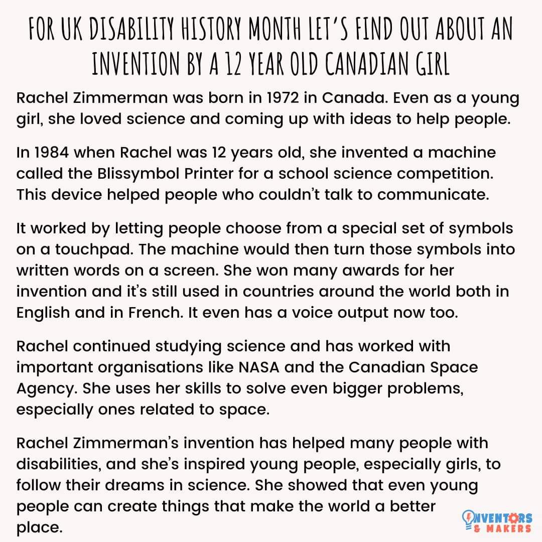 November is Disability History Month in the UK so meet Rachel Zimmerman, an inspiring STEM Hero who shows that you're never too young to make a difference.
#stemheroes #inventorandmakeroftheweek #rachelzimmerman #disabilityhistorymonth