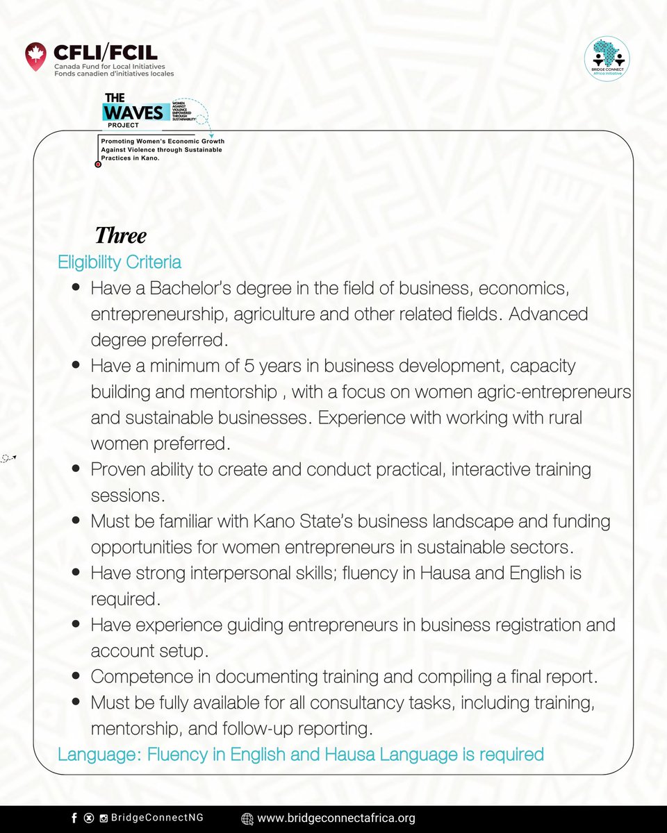 BridgeConnectNG's tweet image. Read more about role and apply with link below 👇 
bit.ly/WAVESBusinessC…

#Hiring #Consultancy #WAVESProject #WAVESKano