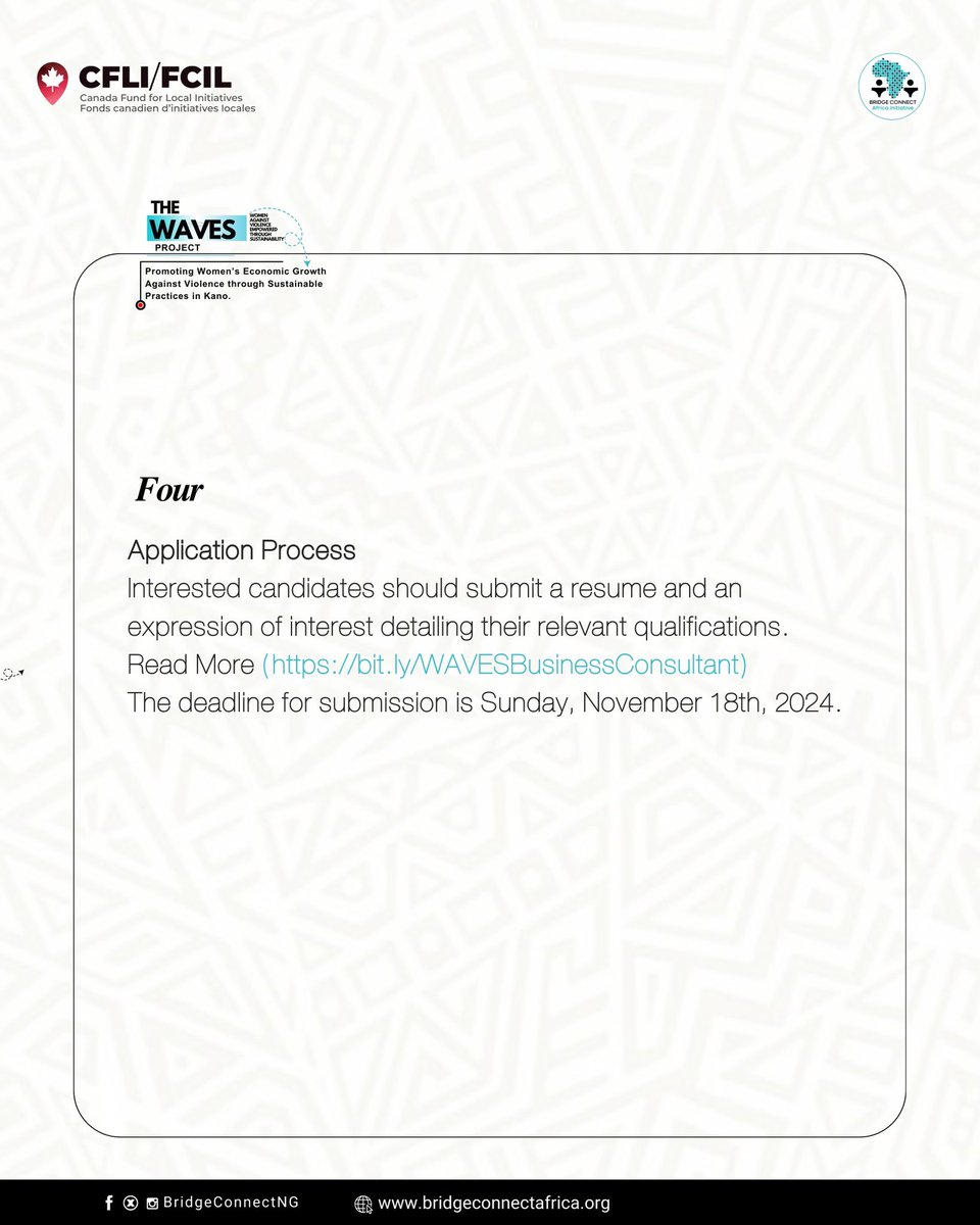 BridgeConnectNG's tweet image. Read more about role and apply with link below 👇 
bit.ly/WAVESBusinessC…

#Hiring #Consultancy #WAVESProject #WAVESKano