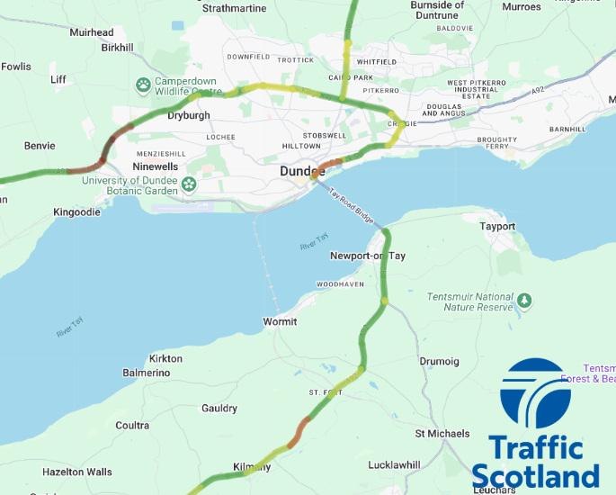 trafficscotland's tweet photo. NEW❗ ⌚08:40

🛣️ #A92 Tay Road Bridge 

⛔ CLOSED in both directions due to a police incident 

🚔 Emergency services are at scene 

Please #AvoidTheArea at this time❗  

@NETrunkRoads @tay_road_bridge https://t.co/LTo1IOK2LW