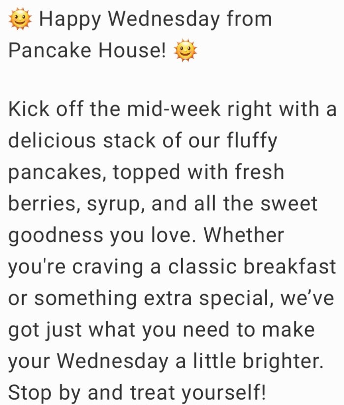 PancakeHouse46's tweet photo. 🥞 See you soon at Pancake House! 🥞

#HappyWednesday #PancakeHouseKettering #MidWeekTreat #BreakfastLovers
#Tea
#Coffee https://t.co/8IDLHCmHIW