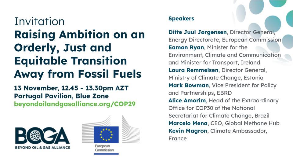 The Beyond Oil & Gas Alliance (@beyondoilgas) on Twitter photo 🚨 Starting now at #COP29
BOGA and <a href="/EU_Commission/">European Commission</a> joint event at the Portugal Pavilion, Blue Zone
Join us in person and online ⬇️
beyondoilandgasalliance.org/cop29/ 🚨 Starting now at #COP29
BOGA and <a href="/EU_Commission/">European Commission</a> joint event at the Portugal Pavilion, Blue Zone
Join us in person and online ⬇️
beyondoilandgasalliance.org/cop29/