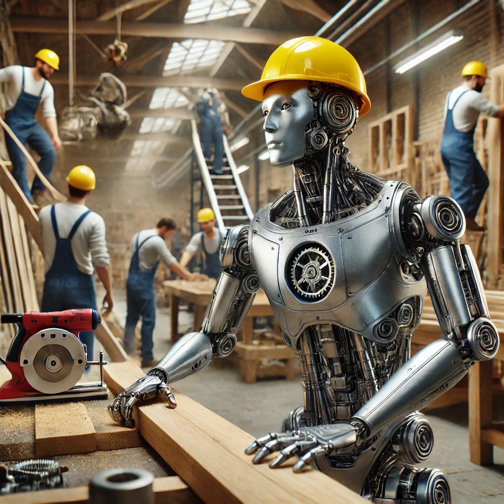 Jackielthequeen's tweet image. Check out this incredible scene of a humanoid metal robot collaborating with humans in a workshop! A vision of the future where technology and human craftsmanship go hand in hand. 🤖🛠️ #Robotics #Innovation #ArtAndTech #AI #FutureOfWork #Technology #Teamwork #eTatos…